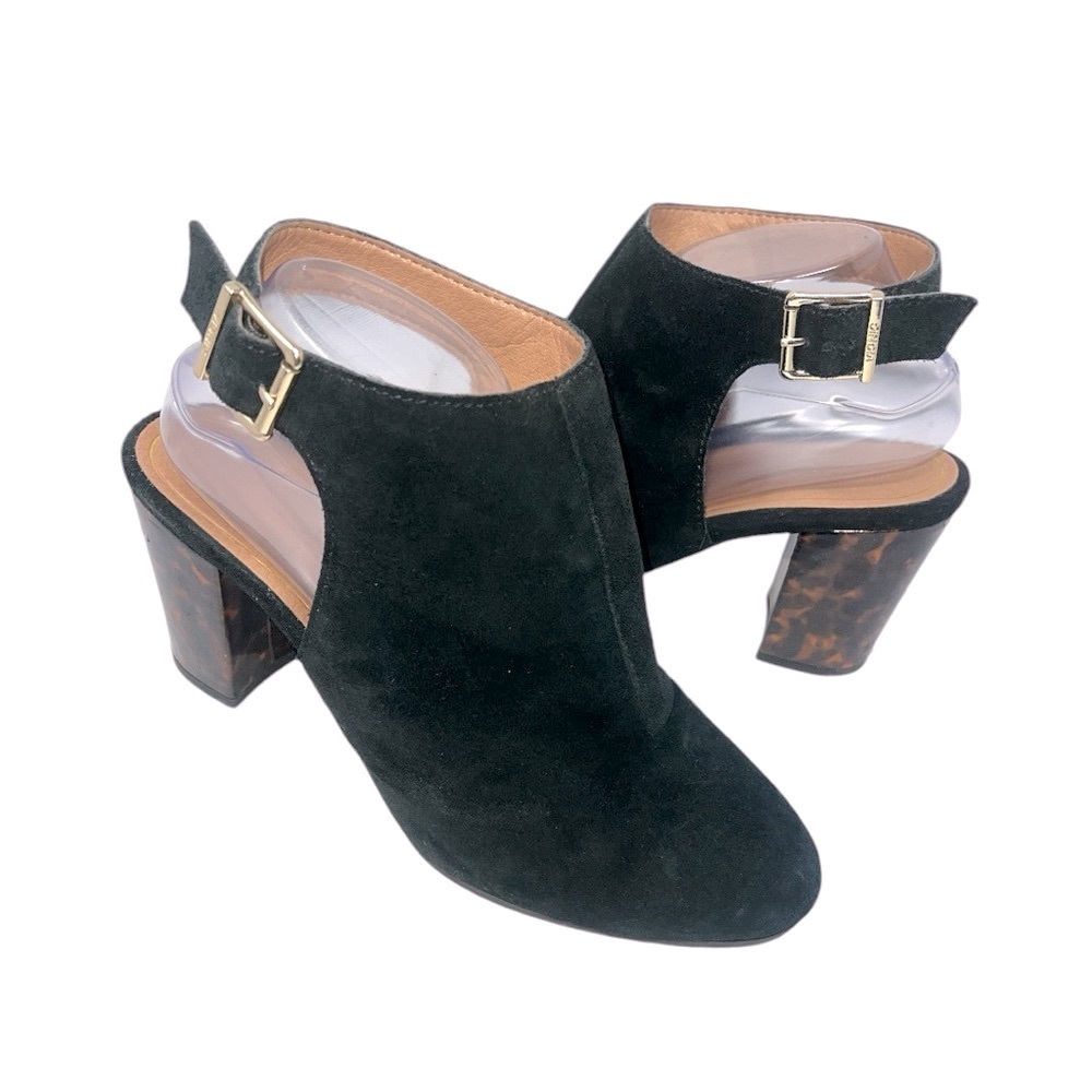 Vionic Lacey Suede Slingback Heels Size 10 Black Tortoise Block Heel